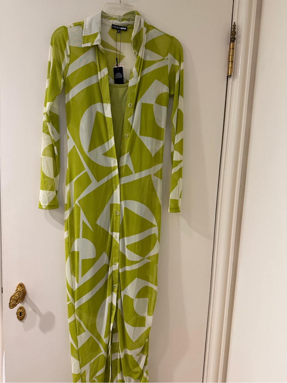 Fashion nova graphic  Lime & White Long Button-Front Dress